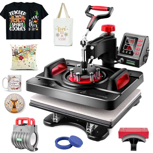 Pro Heat Press, 5 in 1 Heat Press Machine for T Shirts, 15 x 12 Inch Shirt Press Machine, 360-Degree Swing Away Heat Transfer Sublimation Shirt AKEYDIY