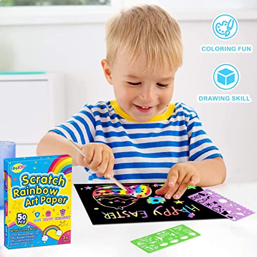 RMJOY Rainbow Scratch Paper Sets: 60pcs Magic Art Craft Scratch Off Papers Supplies Kits Pad for Age 3-12 Kids Girl Boy Teen Toy Game Gift for RMJOY