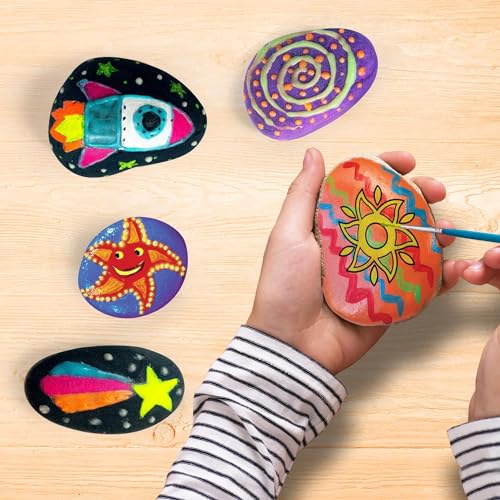 12 Rock Painting Kit, 43 Pcs Arts and Crafts for Kids Ages 4-8+, Art Supplies with 18 Paints (Glow in The Dark & Metallic & Standard), Craft Paint JOYIN