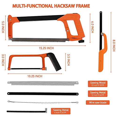 Hacksaw Set, Steel Saw 12 inch with Replaceable Saw Blades and Metal Miter, 3pcs Handsaws (Hacksaw Frame, Mini Hacksaw, Junior Hacksaw) for Wood REALIJE