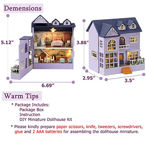TuKIIE DIY Miniature Dollhouse Kit with Furniture, 1:32 Scale Creative Room Opened & Closed Mini Wooden Doll House for Kids Teens Adults(Happy House) TuKIIE