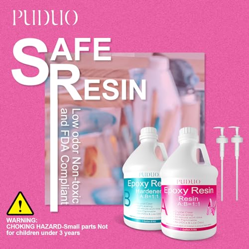 Epoxy Resin Crystal Clear Art 1 Gallon with Pump Kit for Coating, Casting, Resin Art, Jewelry, Tabletop, Bar Top, Live Edge Tables, Fast Curing 2 Puduo