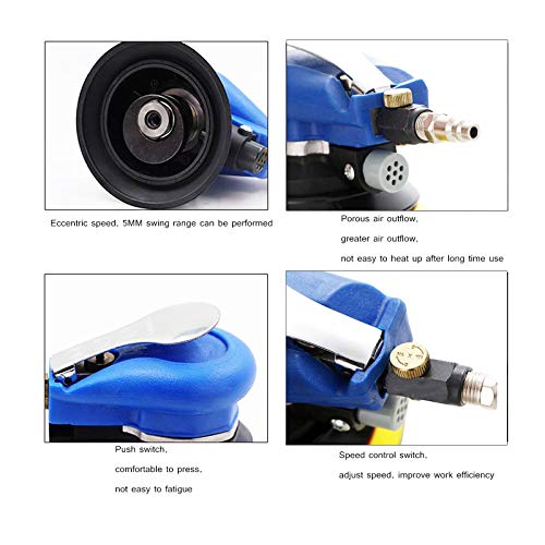 Professional Air Random Orbital Sander, Heavy Duty Dual Action Pneumatic Palm Sander (5 inch, Blue) HUAXIU