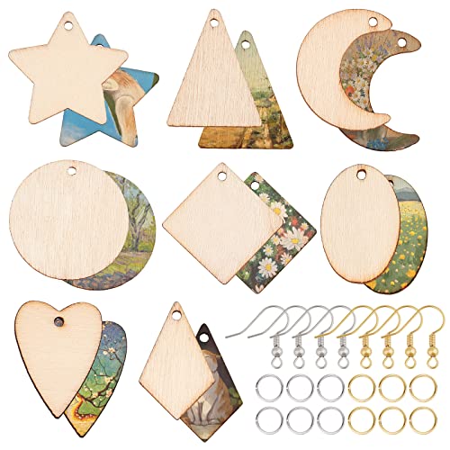 SUNNYCLUE 520Pcs 80 Pairs Unfinished Wooden Earrings Wood Earring Blanks Kit Wood Large Charms 160Pcs Earring Hooks 200Pcs Jump Rings for Jewelry SUNNYCLUE