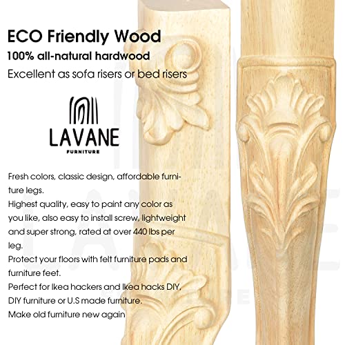 La Vane 18 inch / 45cm Wooden Furniture Legs, Set of 4 European Style Solid Wood Carving Unfinished Furniture Replacement Feet Decoration for Sofa La Vane