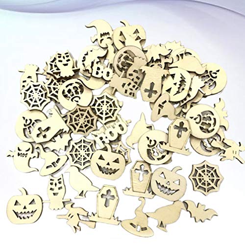 KESYOO Halloween Unfinished Wooden DIY Slices Craft Wood Cutouts Embellishments for Halloween Hanging Ornament 100pcs KESYOO