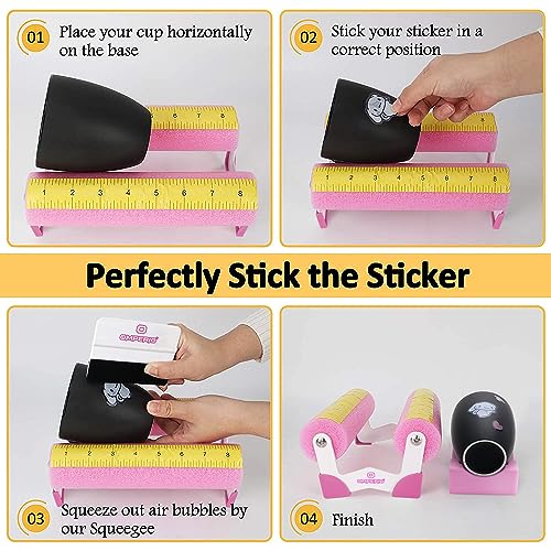 OMPERIO Cup Cradle for Crafting Tumbler, Cup Cradle for Tumblers with Felt Edge Squeegee to Apply Vinyl Decals with Measurements for Mugs (Pink) OMPERIO