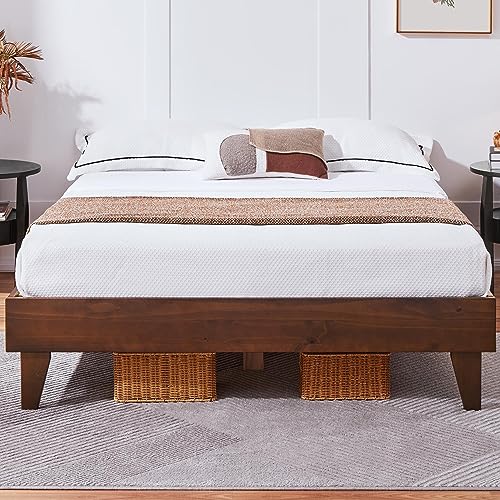 Yaheetech Deluxe Solid Pine Wood Full Bed Frame with DIY Headboard Slots and Wooden Slats Support Yaheetech