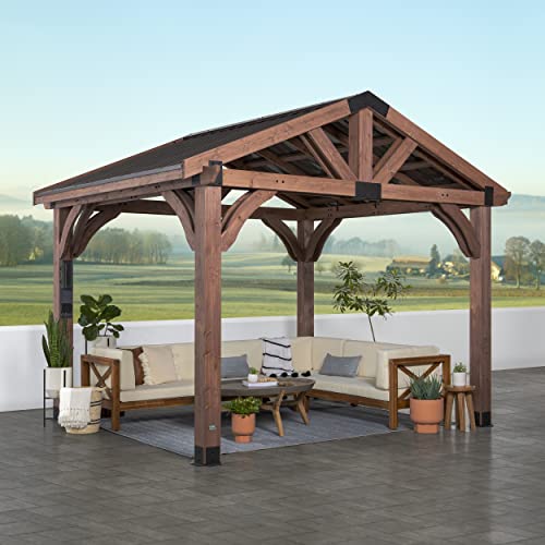 Backyard Discovery Arlington 12x10 All Cedar Gazebo, Walnut, Insulated Steel Roof, Water Resistant, Wind Resistant up to 100 MPH, Withstand 6,391 lbs Backyard Discovery
