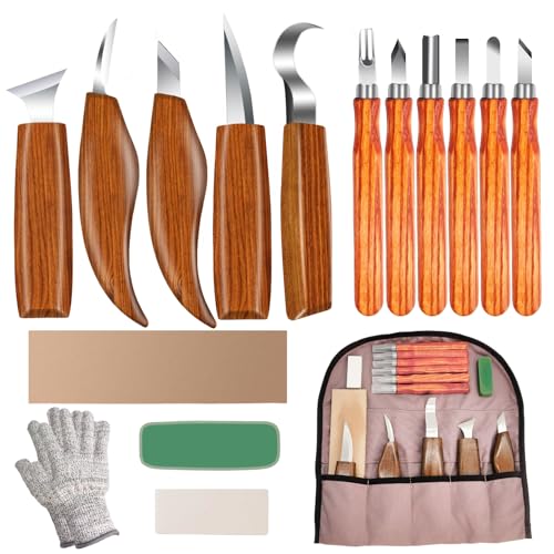Wood Carving Kit 16PCS Wood Carving Tools Hand Carving Knife Set with Anti-Slip Cut-Resistant Gloves, Whittling Knife - Wood Carving Kit with Tools. Aimery