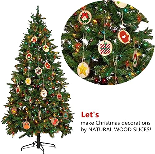 Natural Wood Slices TICIOSH Craft Unfinished Wood kit Predrilled with Hole Wooden Circles for DIY Crafts Wedding Decorations Christmas Ornaments Arts TICIOSH