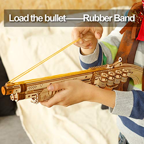 ROKR 3D Wooden Puzzle DIY Building Toys Mechanical Model - Multi-Player Game with Wood Targets &Rubber Bands, Gifts for Boys/Girls/Teens/Adults ROKR