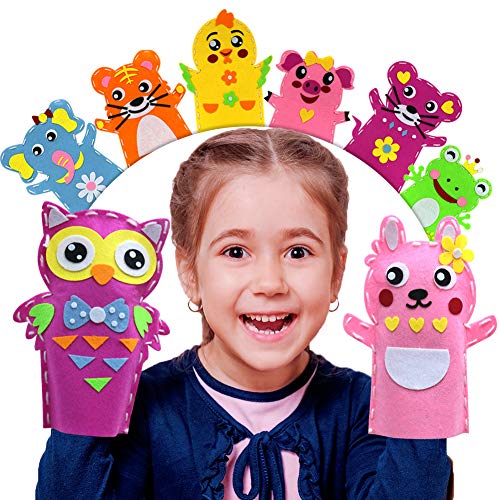 Creatoy Animal Hand Puppet Crafts Kit for Kids 8pcs Sewing Kits for Girls 4-9 Felt DIY Sewing Projects Toddler Activities Story Telling Pretend Play UrSIM