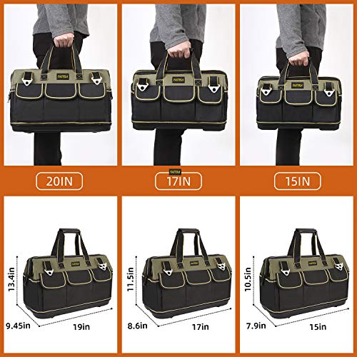 FASTECH 20-inch Wide Mouth Tool Bag with Water Proof Molded Base,Wide Mouth Tool Tote Bag,Waterproof Tool Organizer Bag for Men with Adjustable FASTECH