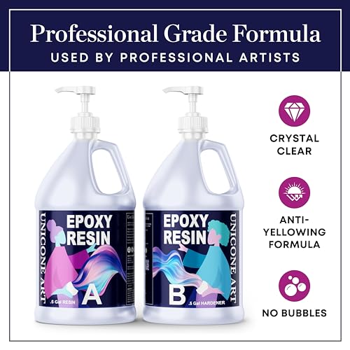 Resin Epoxy Craft Kit 1 Gallon Epoxy Resin Kit (.5 Gal Resin + .5 Gal Hardener) High Gloss UV Resistant Odor-Free Art Resin, BPA-Free and Non-Toxic unicone art