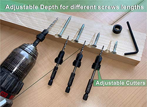 JNB Pro Wood Countersink Drill Bit Set JP0506, 5 Pc #6(9/64"), 2 Extra Bits 9/64 Tapered Drill Bit, 1 Adjustable Collar, 1 Wrench - 1/4" Quick Change - WoodArtSupply
