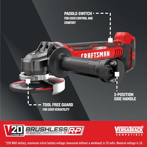 CRAFTSMAN V20 Cordless Angle Grinder, 4-1/2 inch, Bare Tool Only (CMCG451B) Craftsman