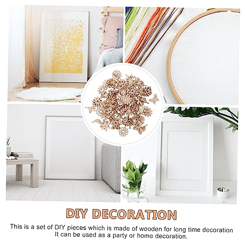Anneome 100pcs Pieces Wood Cutouts to Paint Wood Beads for Crafts Unfinished Wood Cutouts DIY Christmas Ornaments Wood Bird Flowers Shaped Wood Craft Anneome