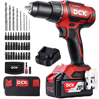 DCK Brushless Cordless Drill Set, 20V Max Electric Drill with 4.0Ah Battery 531in.lbs, 1/2Inch Keyless All-Metal Chuck, 2 Variable Speeds, Power