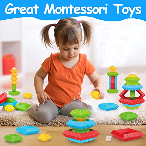 Tsomtto Montessori Toys for 2 3 4 5 Year Old Boys Girls Toddler 1-3 Preschool Learning 30 Pcs Stacking Building Blocks STEM Stackable Educational Toy Tsomtto
