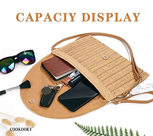 COOKOOKY Straw Clutch Handbag Summer Beach Straw Purse for Women woven Envelope Bag and 2 Pairs Rattan Earrings (Light brown bag and Rattan earrings) COOKOOKY