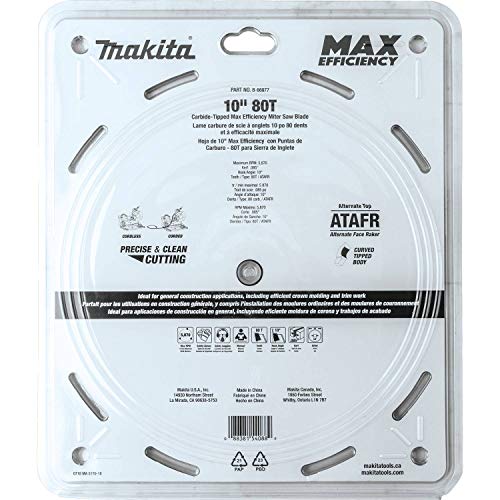 Makita B-66977 10" 80T Carbide-Tipped Max Efficiency Miter Saw Blade Makita