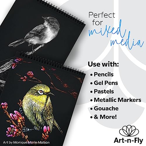 Art-N-Fly Black Sketch Pad Mini 5.5x8.5" 2 Pack - Black Paper Sketchbook for Drawings, Perforated Edge on Spiral 100 Sheets Total - Art Sketch Book Art-n-Fly