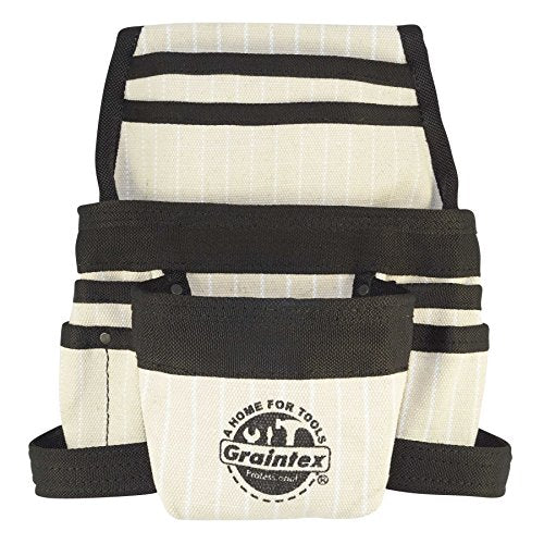 GRAINTEX CS2277 9 Pocket Nail & Tool Pouch Rip-Stop Canvas for Constructors, Electricians, Plumbers, Handymen White Graintex