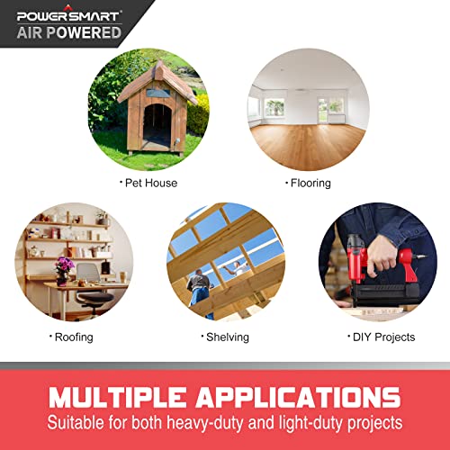 PowerSmart Pneumatic Brad Nailer, 2 in 1 Nail Gun and Crown Stapler with Safety Goggles, Compatible with 5/8” up to 2” Nails, 18 Gauge Brad Gun for PowerSmart