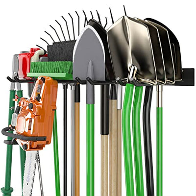 Godboat Garage Shelving, 4 Hooks Tool Organizer, Garage Storage, 2 Pack Garage Organization, Heavy-Duty Garden Tool Organizer, Max Load 220 lbs,