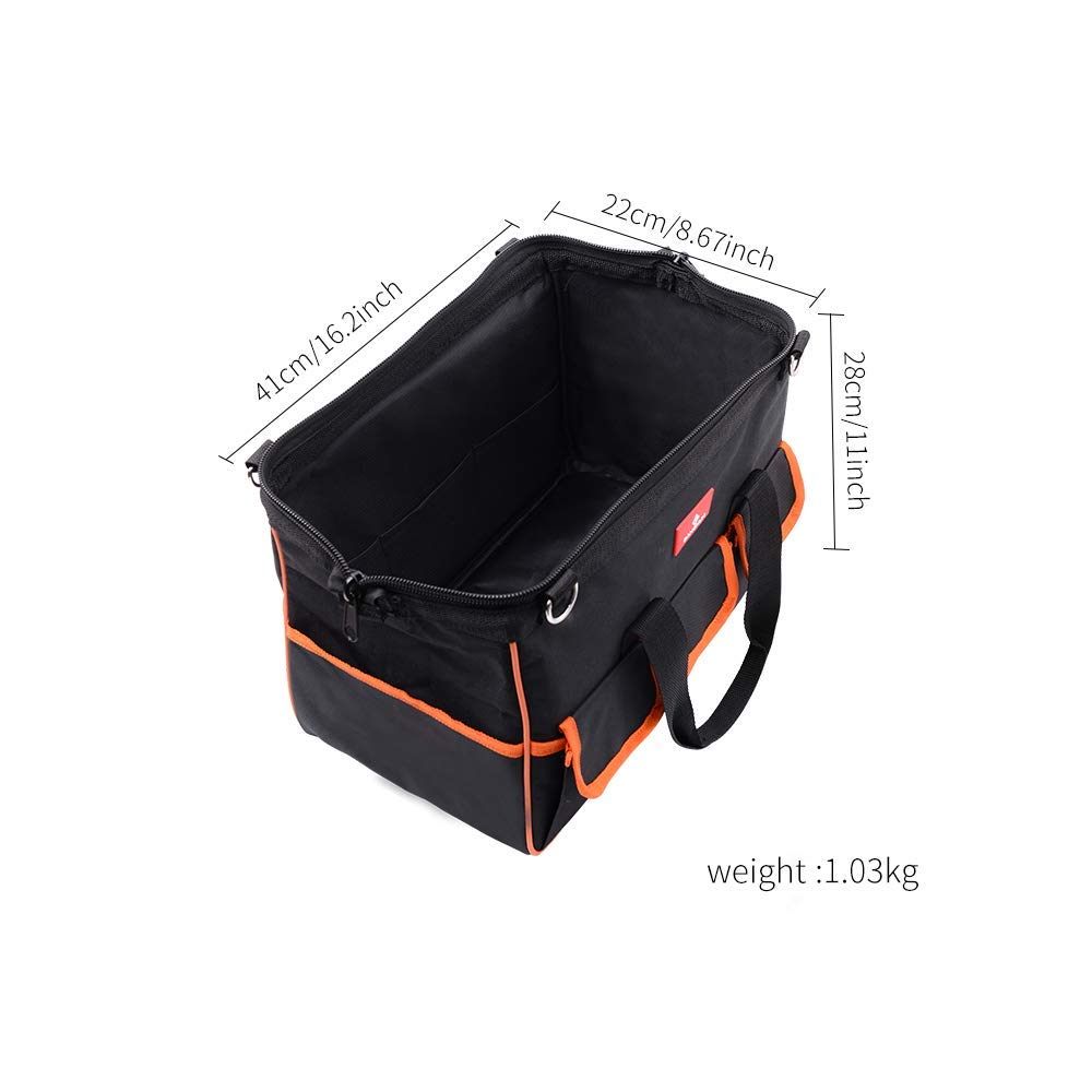 17-inch Tool Bag, Wide Mouth Tool Tote Bag,Muti-Purpose Tool Bag Organiser with Adjustable Shoulder Strap and Plastic-lined External Pockets, for GANCHUN