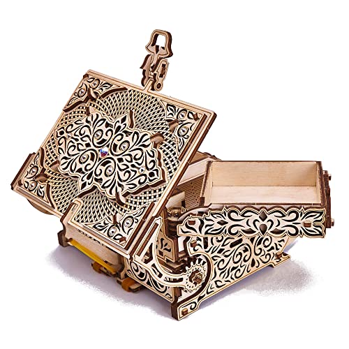 Wood Trick Treasure Box 3D Wooden Puzzle for Adults and Kids to Build - Cute & Neat Design - with Shimmering Crystals - Store Your Jewelry - DIY Gift Wood Trick