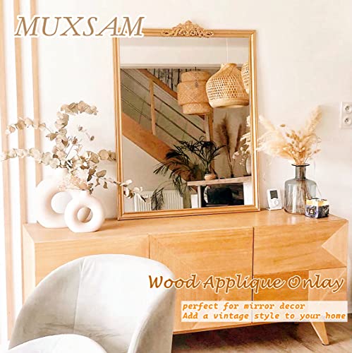 MUXSAM Long Wood Carved Appliques Onlays, 2-Pack Unpainted Decorative Corner Carving Decals Set for Wall Door Cabinet Mirror Closet Wardrobe Dresser MUXSAM