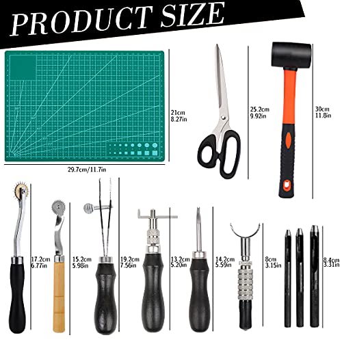 328Pcs Leather Tooling Kit, Leather Kit with Manual, Leather Working Tools and Supplies, Leather Stamp Tools, Stitching Groover and Rivets Kit ZMAAGG