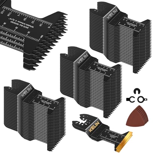 KELIN 78pcs Oscillating Tool Blade Kit with Japanese Long Teeth and Titanium Coated Saw Blades, High Efficient Multitool Blades for Metal Wood, KELIN