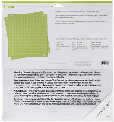 Cricut StandardGrip Machine Cutting Mats 12in x 12in, Reusable for Crafts with Protective Film,Use with Cardstock, Iron On, Vinyl and More, Cricut
