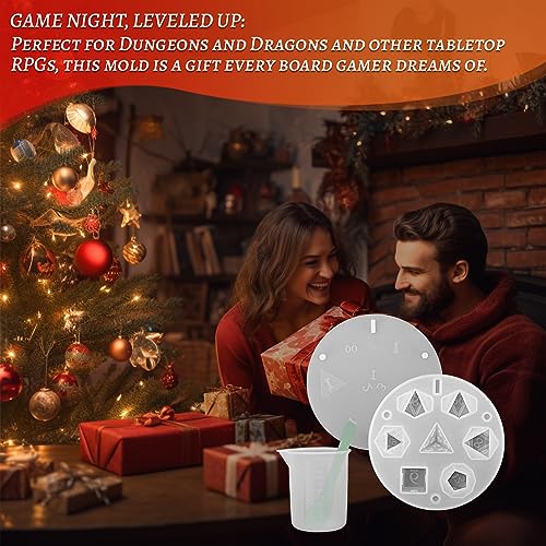 DND Dice Mold for 7 Polyhedral Sharp Edge Dice Set - Reusable Silicone Dice Making Mould with Resin Casting Tools - Custom Your Dice Molds for BiiSaa
