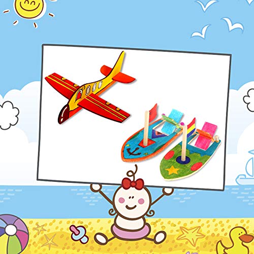 OLYCRAFT 4 Packs Drawing Wooden Sailboats & Airplanes DIY Wood Boat Wood Plane Models Unfinished Wood Models for Handmade DIY Crafts and Birthday OLYCRAFT