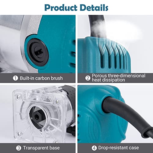 800W Compact Wood Router Tool, Handheld Palm Routers for Woodworking with 6 Variable Speed,Electric Trimmer Wood Router with 15pcs Router Bits,Wood MeiMeiDa