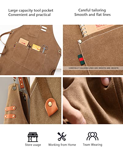 Kvimvty Canvas Cross Back Heavy Duty Work Tool Apron, Carpenter Apron, Woodworking Apron with Large Pockets Durable Waterproof Adjustable Chef Apron Kvimvty