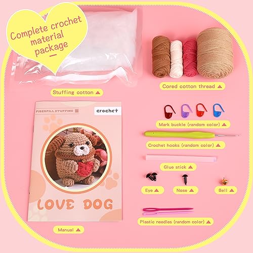 UzecPk Crochet Kit for Beginners, Cotton-Nylon Blend Yarn Crochet Kit Include Videos Tutorials Dog Crochet Set for Starters Adult Crocheting Animals UzecPk