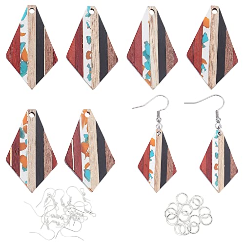 OLYCRAFT 48 Pcs Resin Wood Earring Pendants Rhombus Vintage Wood Earring Charms Resin Wood Jewelry Findings Wooden Dangle Earring Making Kit for OLYCRAFT