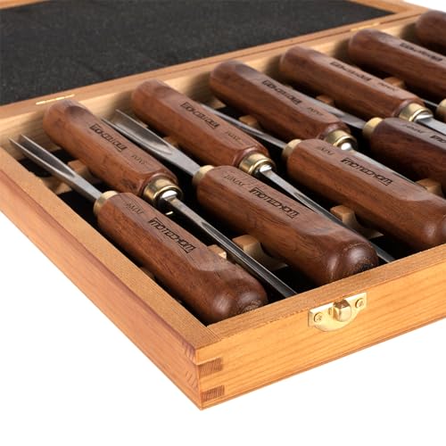 IMOTECHOM 12-Pieces Woodworking Wood Carving Tools Chisel Set with Wooden Box, Razor Sharp CR-V 60 Steel Blades IMOTECHOM