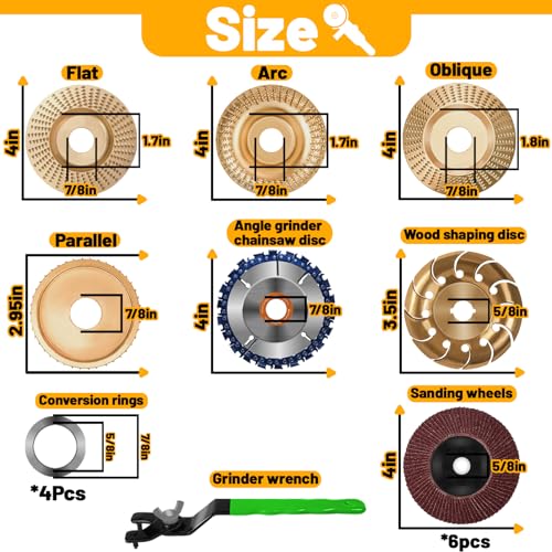 13PCS Wood Carving Disc Set for 4" or 4 1/2" Angle Grinder, Stump Tool Grinder Disc Wheel Attachments for Woodworking, Stump Grinding Tools for Wood Feirenql