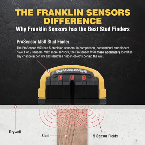Franklin Sensors ProSensor M50 Stud Finder with 5-Sensors, Wood & Metal Stud Detector/Wall Scanner, Made in The USA Franklin Sensors Professional Stud Finders