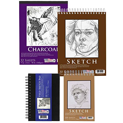 U.S. Art Supply Set of 4 Different Stylesof Sketching and Drawing Paper Pads (242 Sheets Total) - 2 Each 5.5" x 8.5" and 9" x 12" Premium Spiral U.S. Art Supply