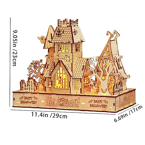 3D Wooden Halloween Haunted House Puzzles, Wood Creative Glow in The Dark Haunted House Puzzle, Assembly Model Building Kits to Build for Adults & varbertos