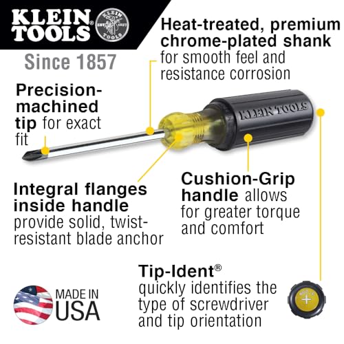 Klein Tools 85076 Screwdriver Set, Slotted and Phillips Screwdrivers with Non-Slip Cushion-Grip Handles and Tip-Ident, 7-Piece Klein Tools