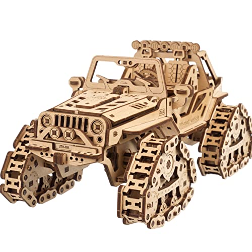 UGEARS Tracked Off-Road Vehicle - 4WD Model Vehicle Kits to Build - DIY 3D Car Model Puzzle with Spring Motor, 2 Driving Modes, Openable Hood with UGEARS