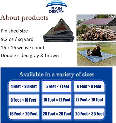 RAINDEWAY 12x20 Feet Super Heavy Duty Tarp 18 Mil, UV Resistant, Weatherproof, Multipurpose Waterproof Poly Tarp with Grommets and Reinforced Edges, RAINDEWAY